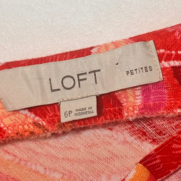 Loft Red Floral Linen/Viscose Midi/Maxi Dress Womens 6P Beachy Flowy - Picture 3 of 12